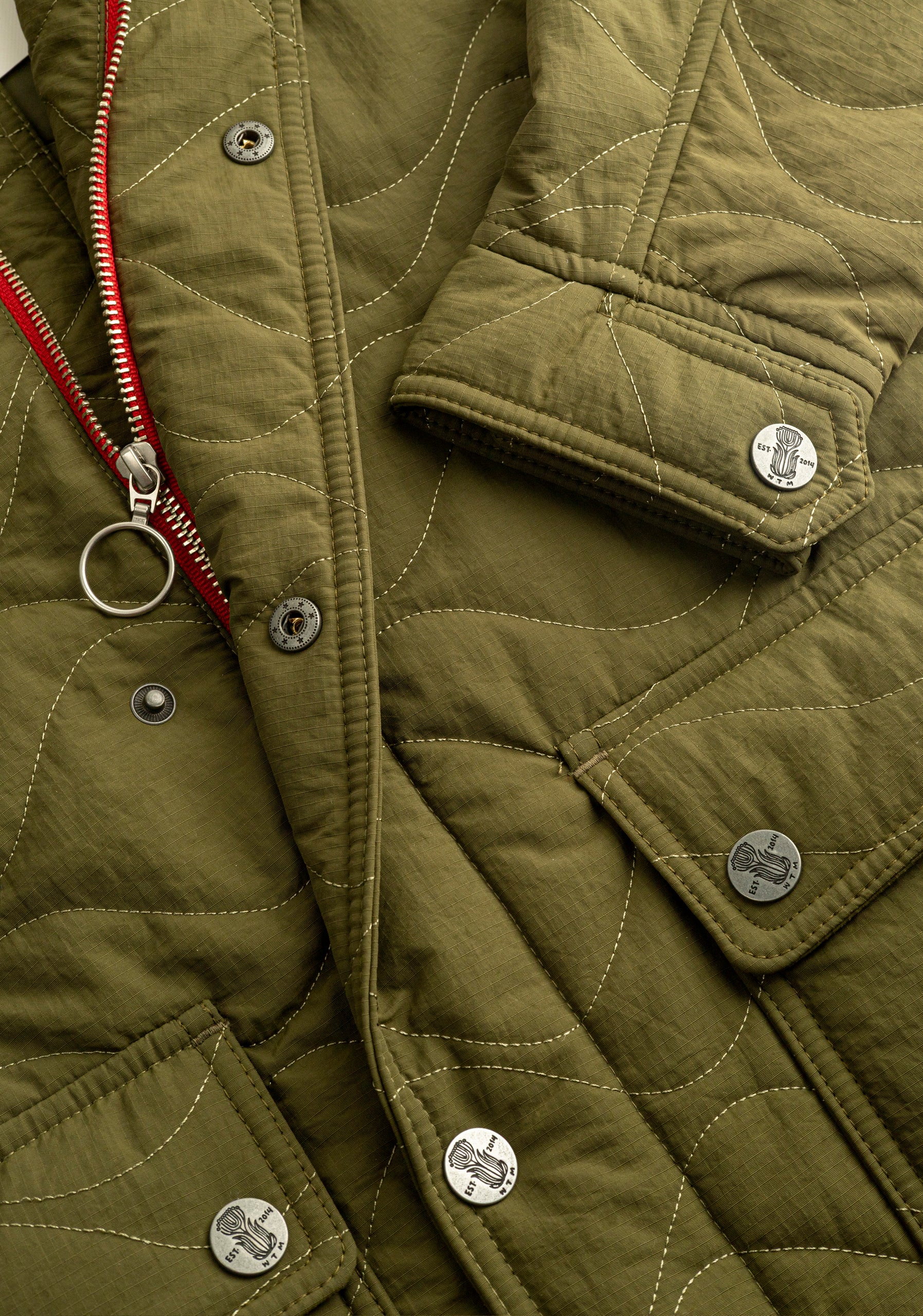 H Thomas Quilted Jacket in Olive Green