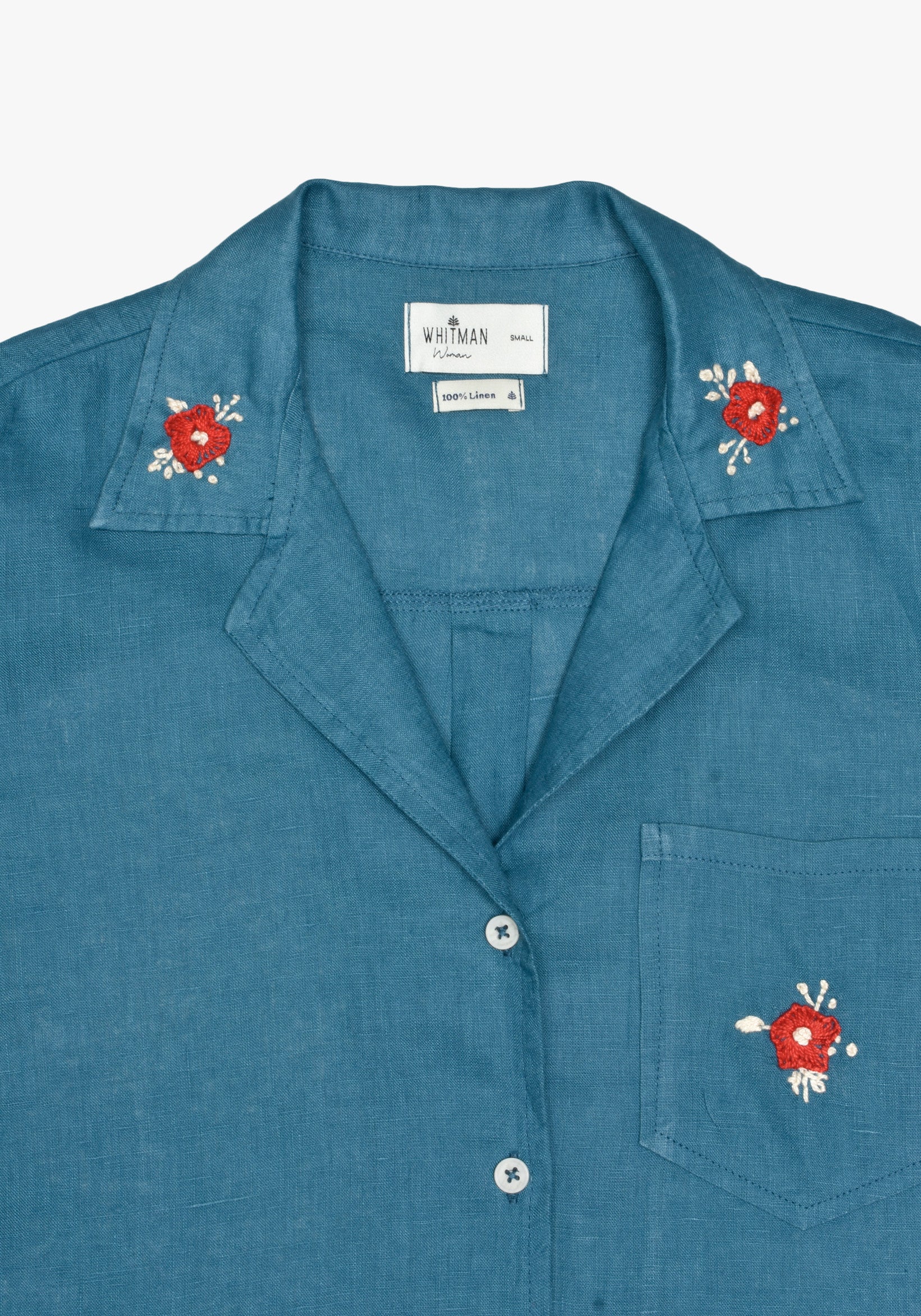 Praia Linen Embroidered Turquoise Set