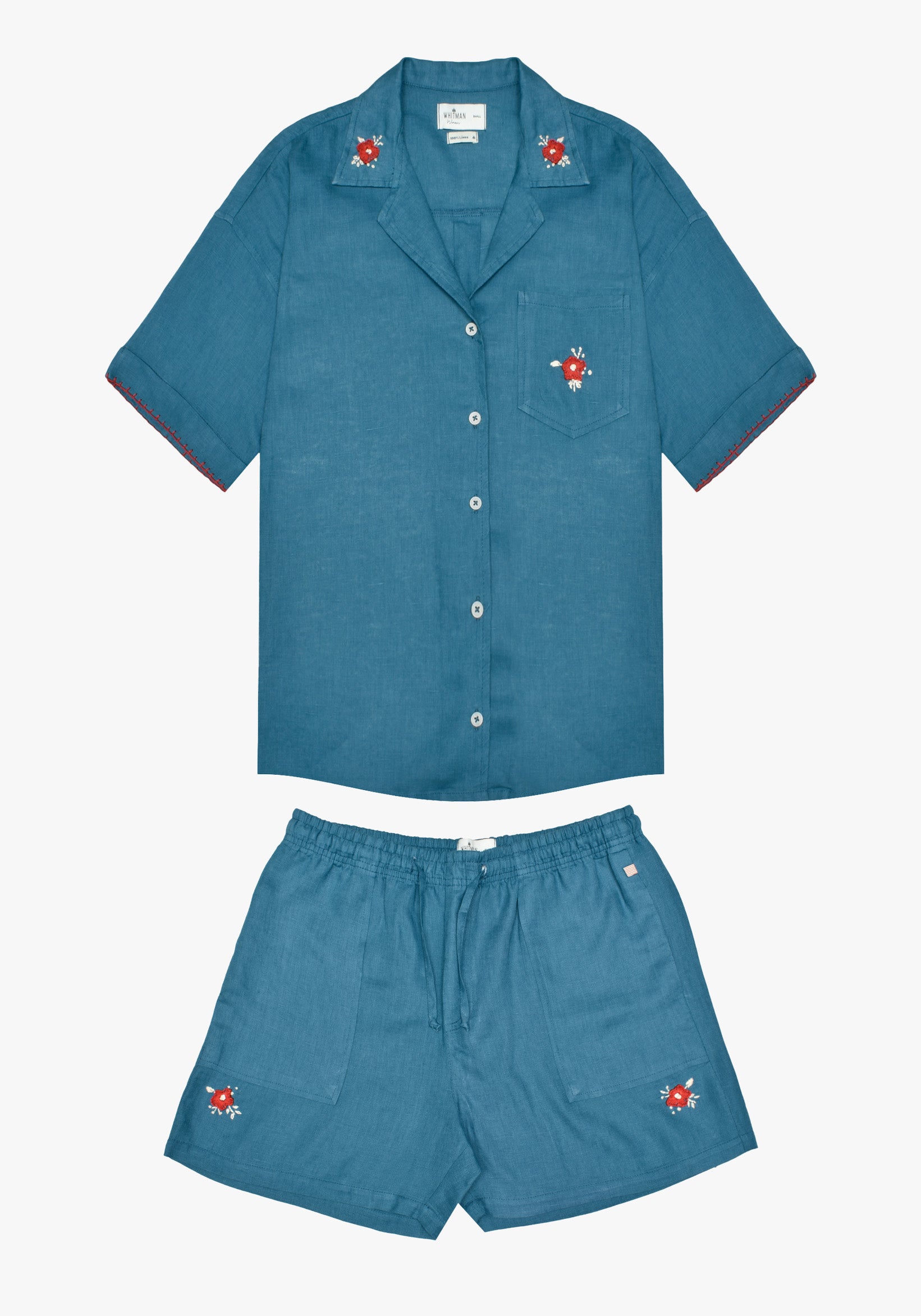 Praia Linen Embroidered Turquoise Set