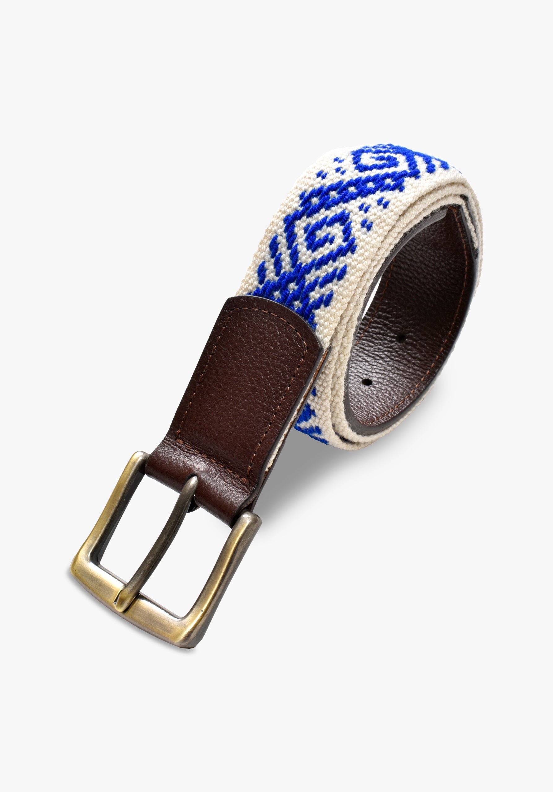 Beige -  Blue Calvino Woven Belt