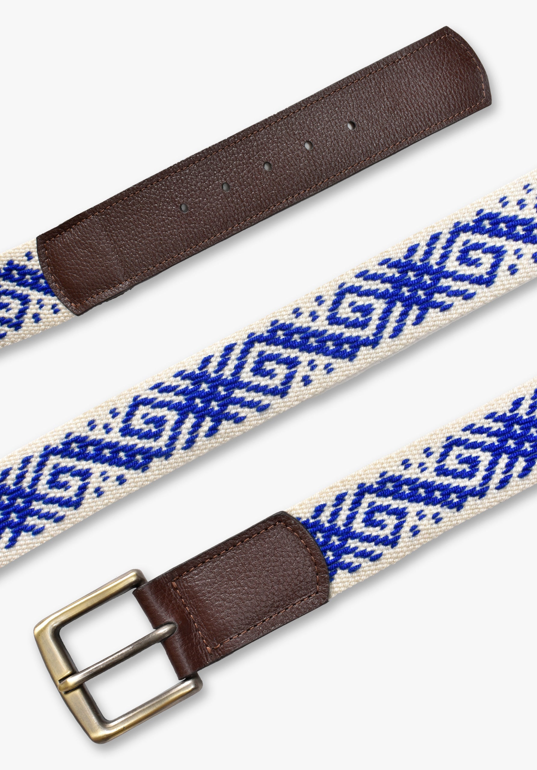 Beige -  Blue Calvino Woven Belt