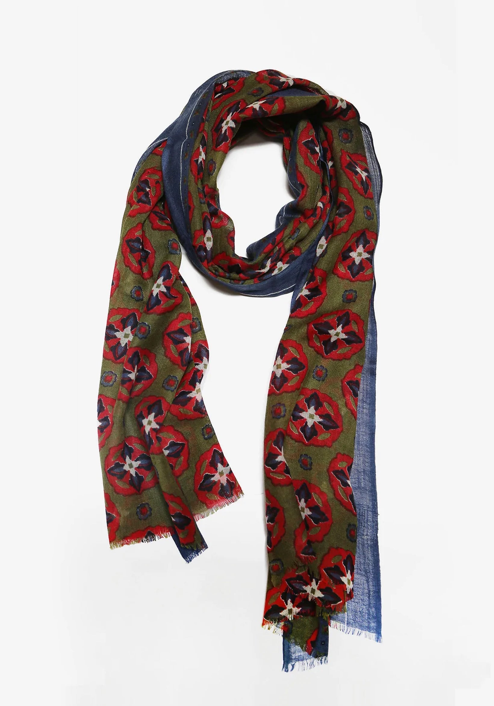 Mumbai Flowers Scarf Kakhi/Red