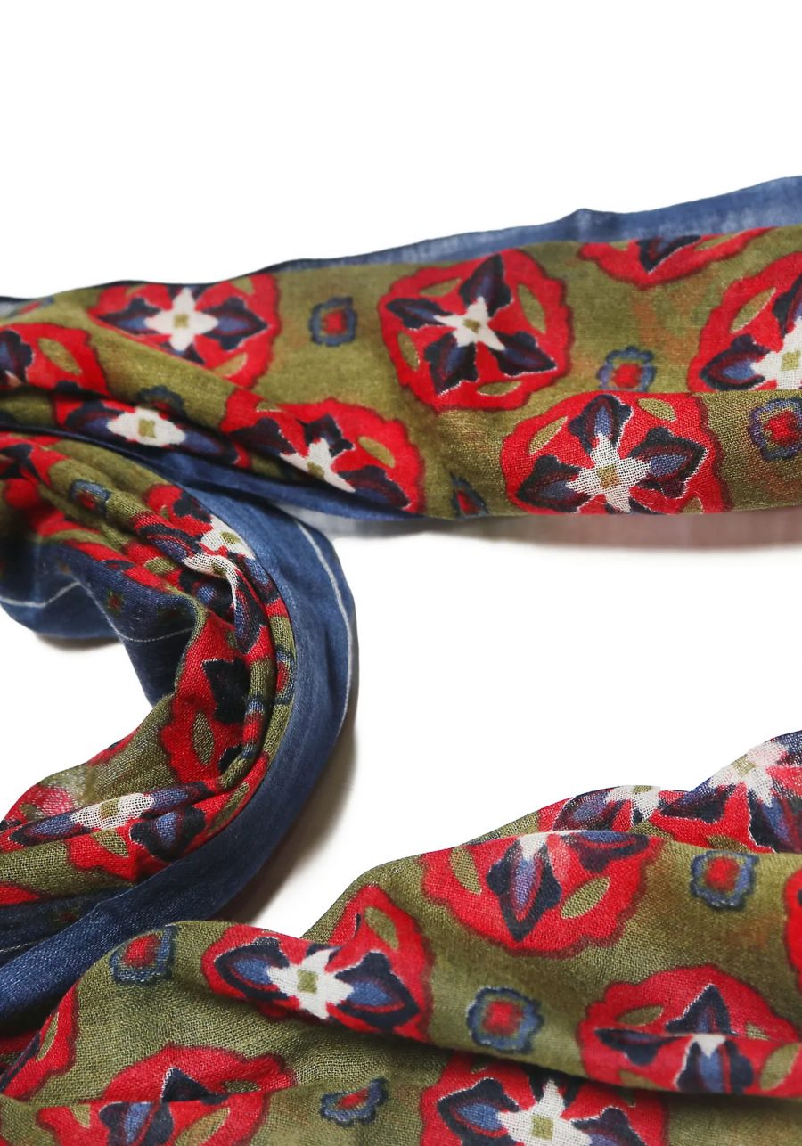 Mumbai Flowers Scarf Kakhi/Red