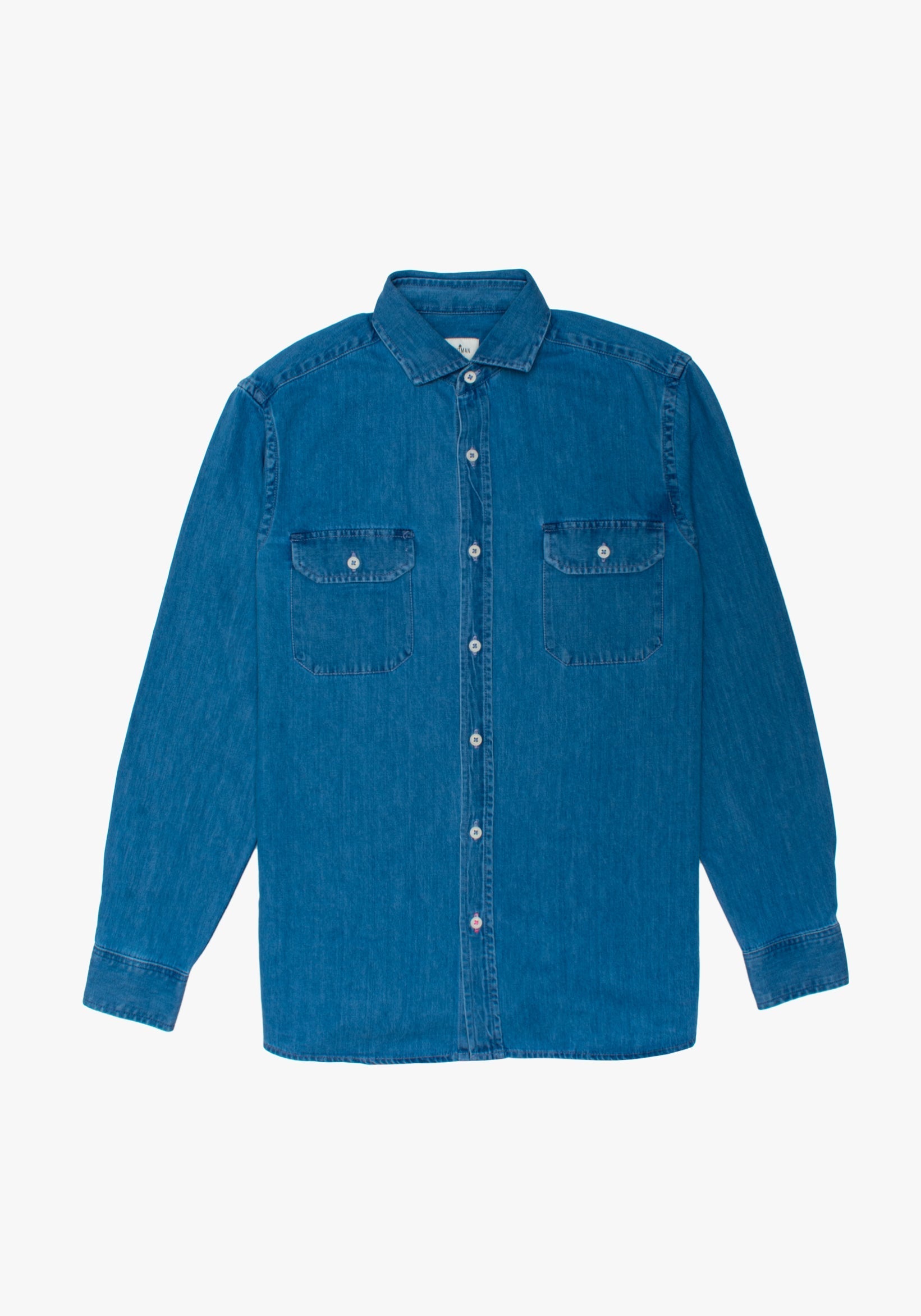 Overshirt Bolsillos Azul Medio Cuello Francés