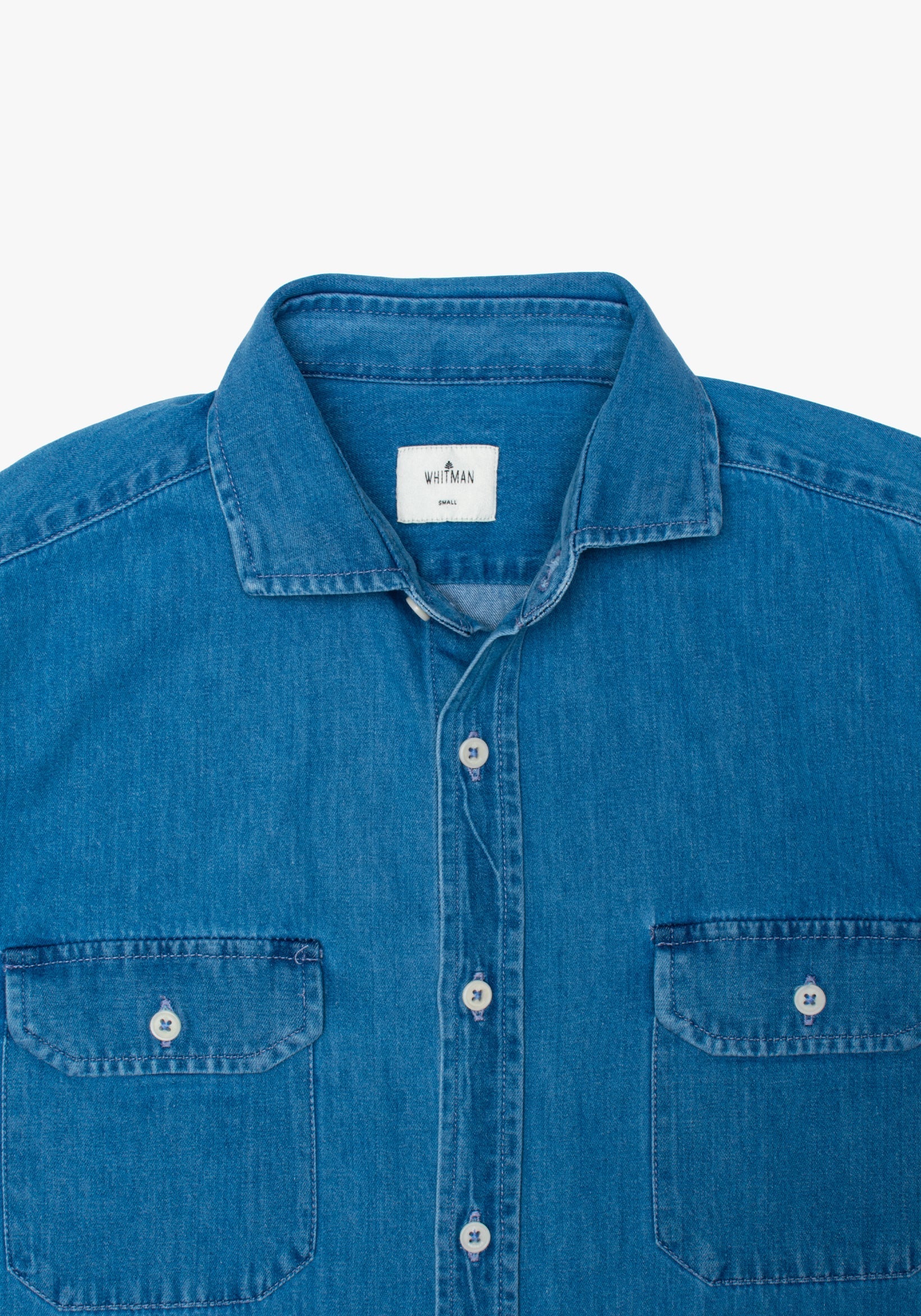 Overshirt Bolsillos Azul Medio Cuello Francés