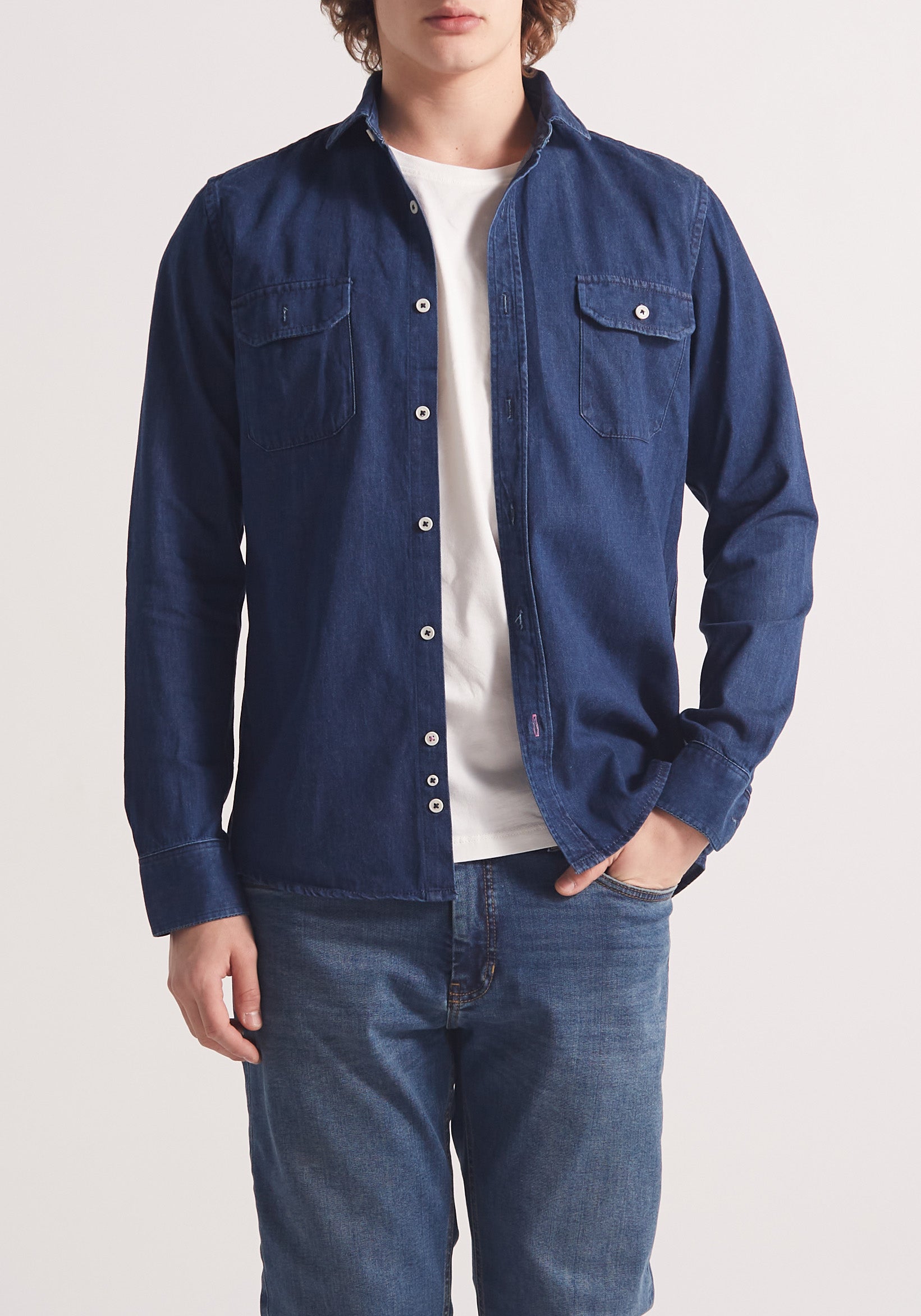 Overshirt Pockets Dark Blue French Collar