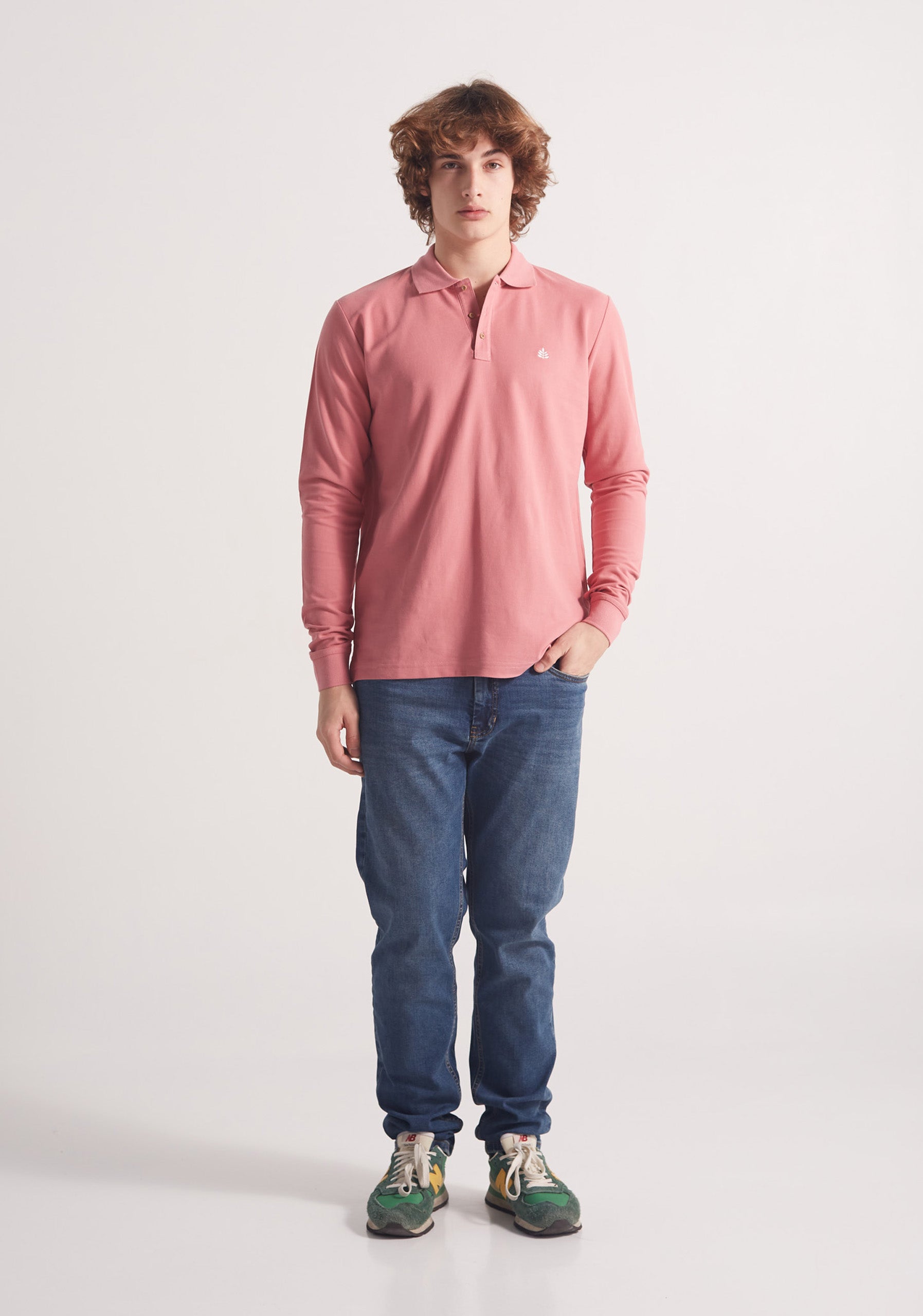 Long Sleeve Pink Polo Shirt