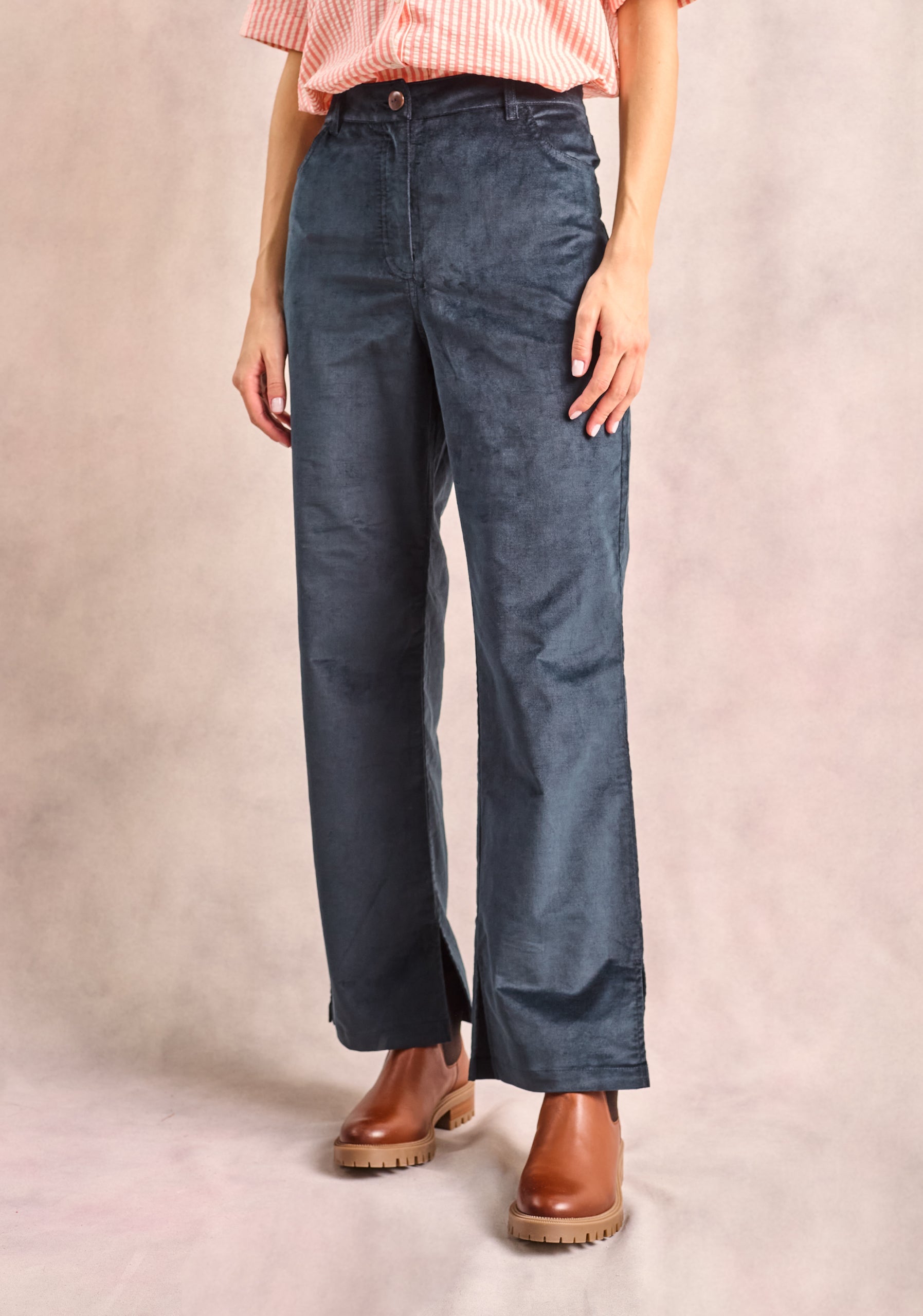 Lourdes Smooth Corduroy Dark Blue Trousers