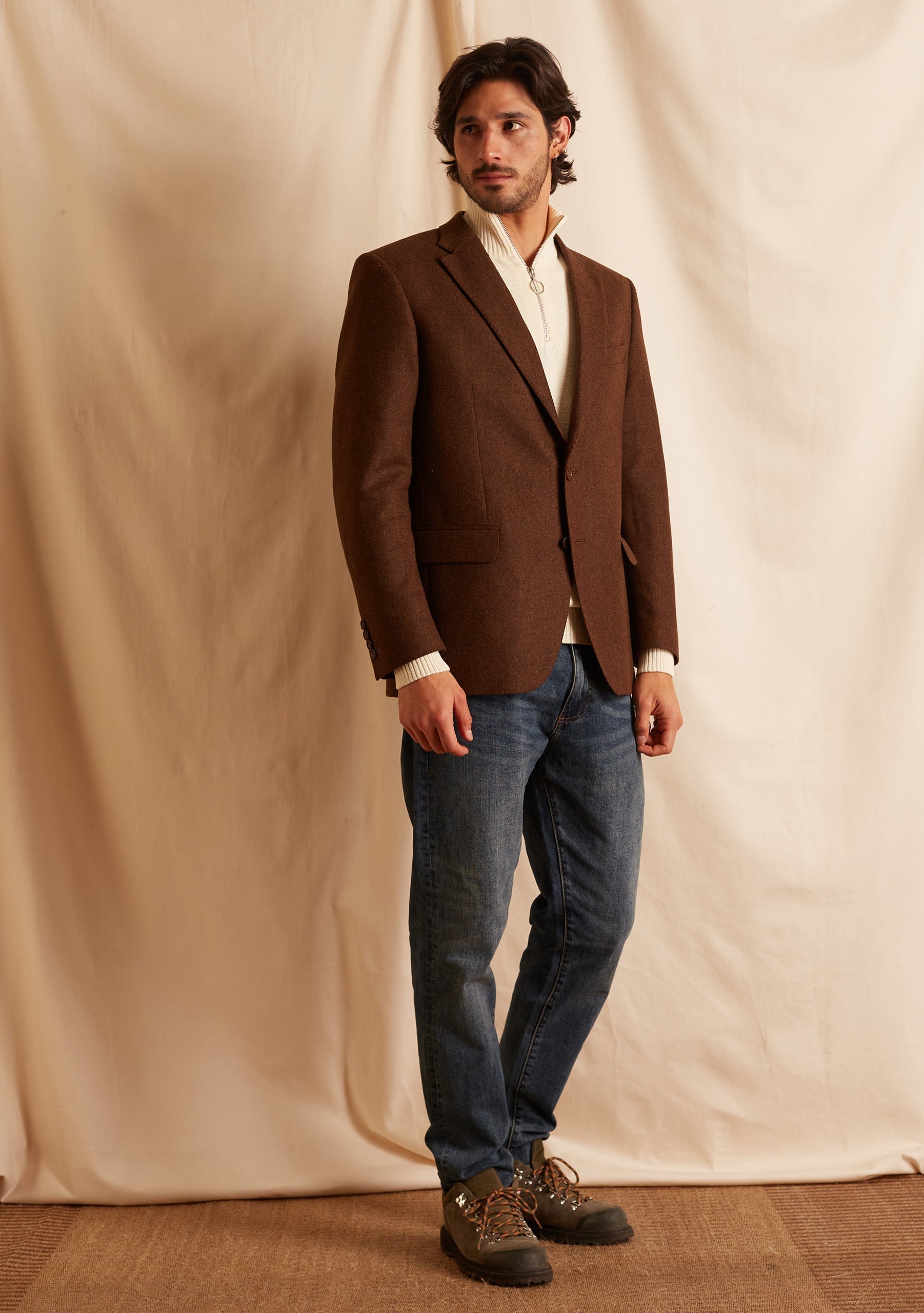 Unstructured Blue Brown Blazer