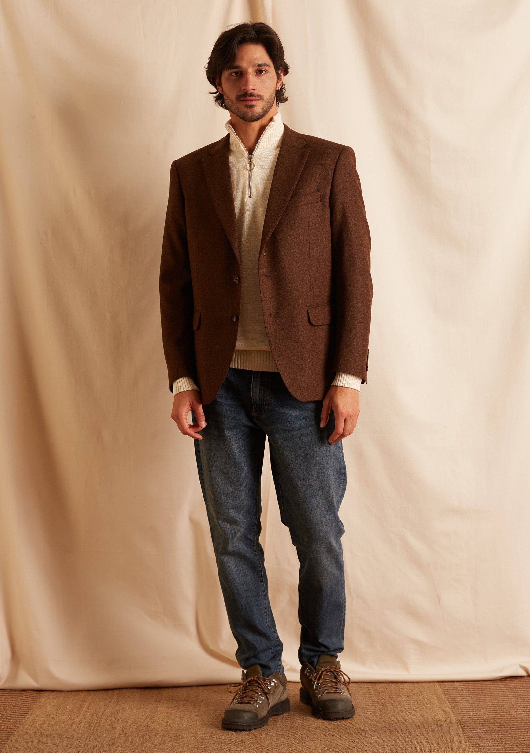 Unstructured Blue Brown Blazer