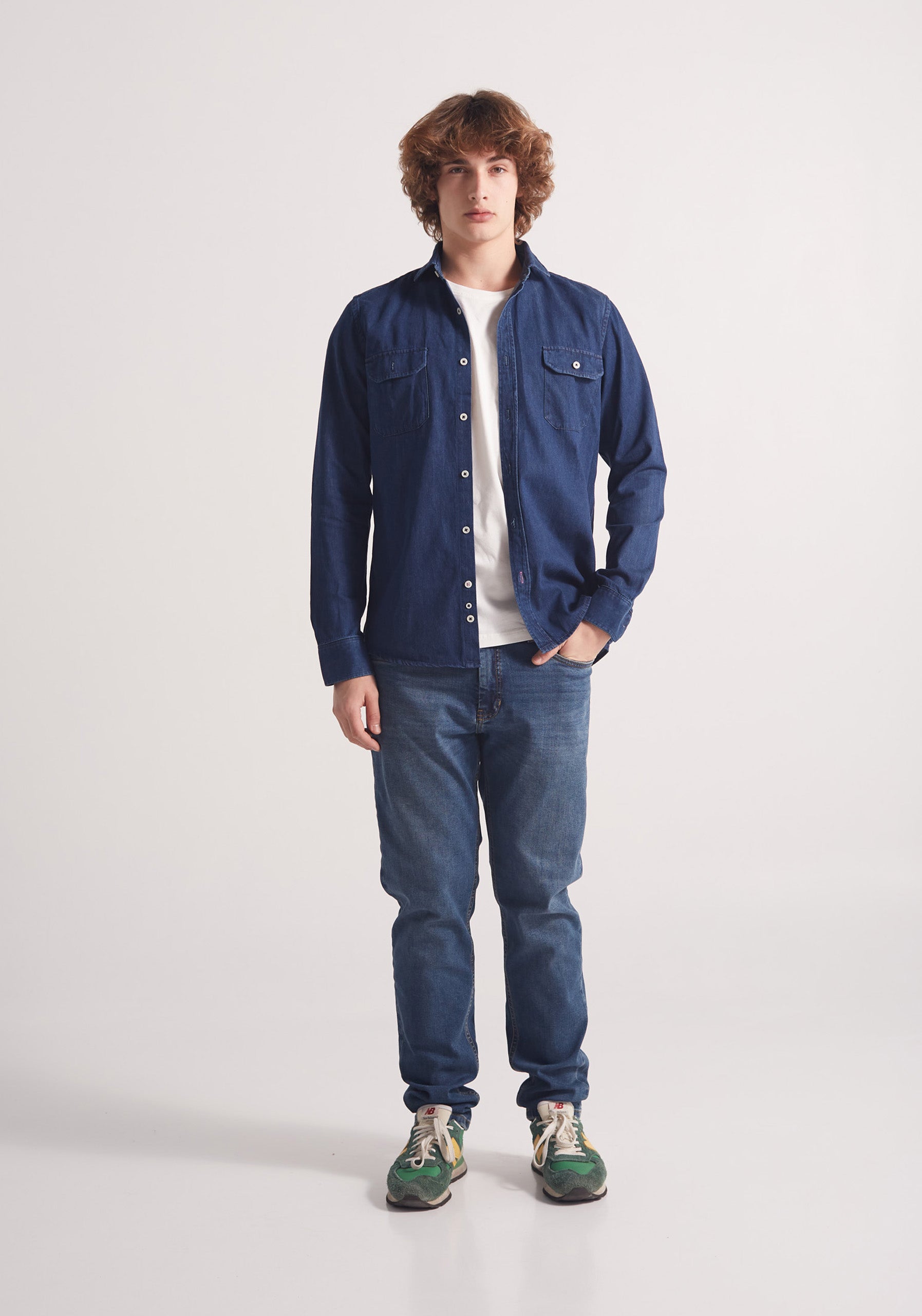 Overshirt Pockets Dark Blue French Collar